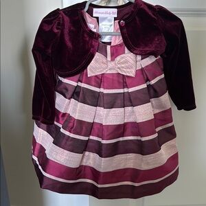 Burgundy and Pink Striped Kids Dress